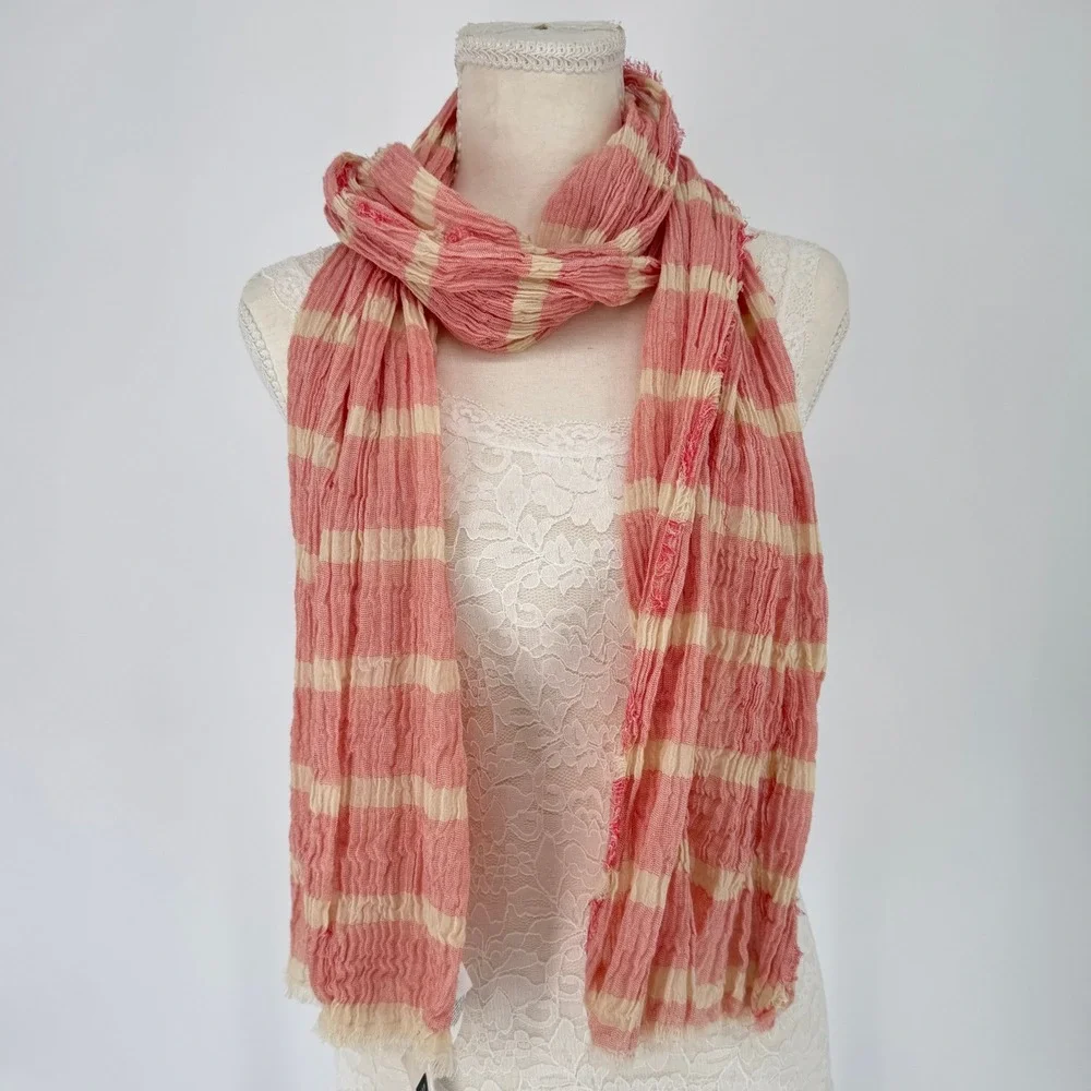 Gap Pink Gauze Scarf Cotton Striped Lightweight Coastal Boho Preppy Cottagecore